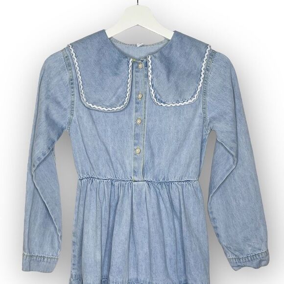 Shein Peter Panel Button Front Denim Chambray Dress 100% Cotton Girls Size 12 - Picture 3 of 16
